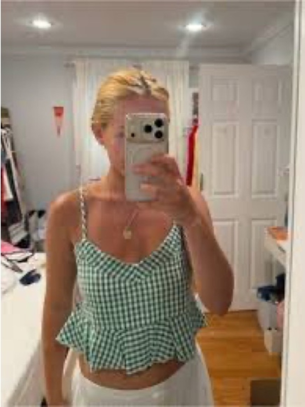 Altar'd State Green Gingham Ruffle Cami & Short Set sold together